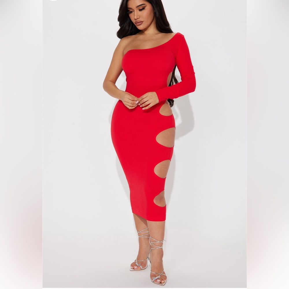 Bold Red Cutout Midi Dress